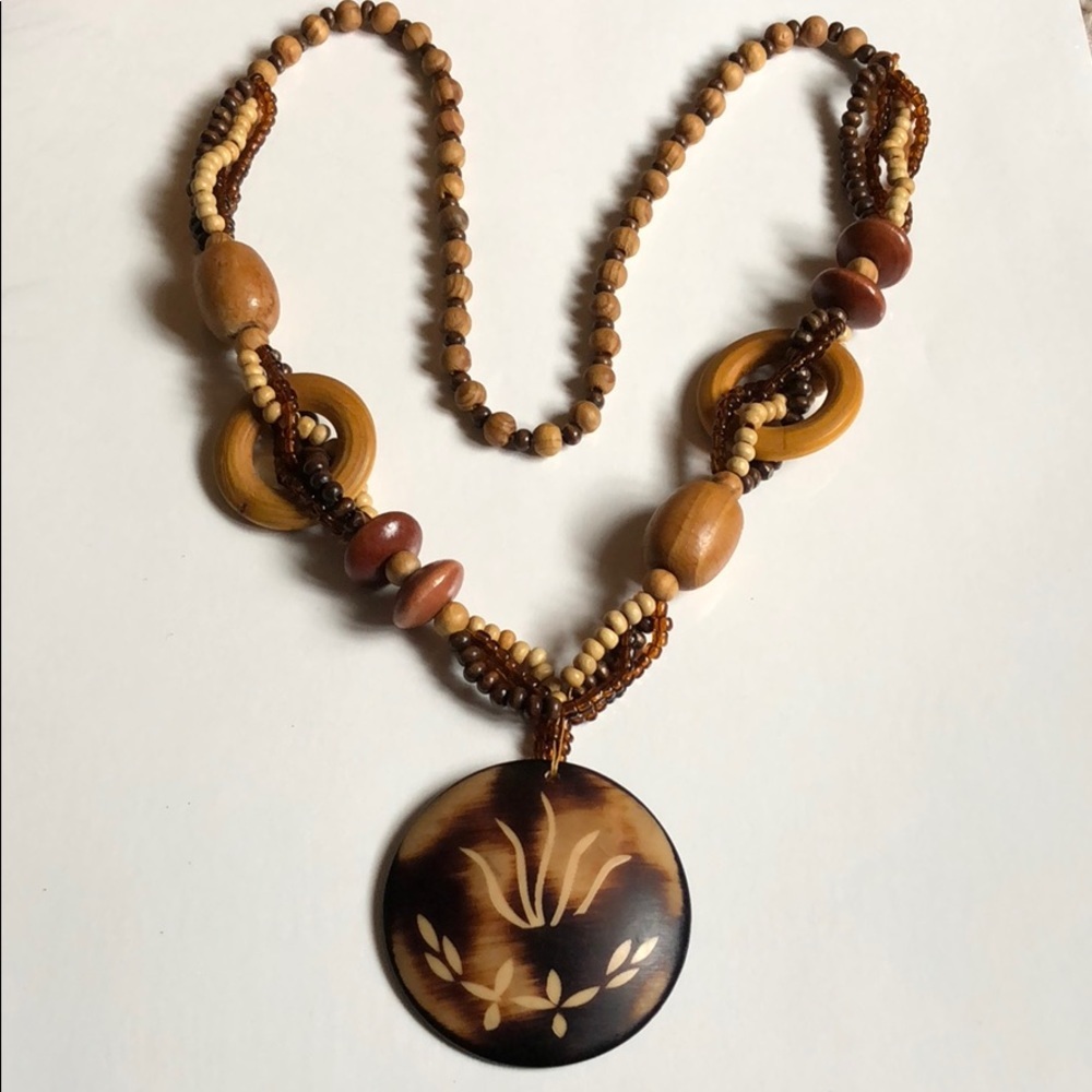 Hand made African Long wooden necklace